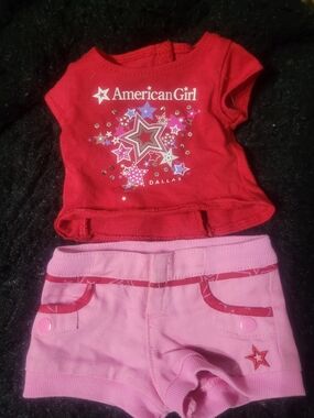 American Girl Red Star Graphic Tee & Pink Shorts Set